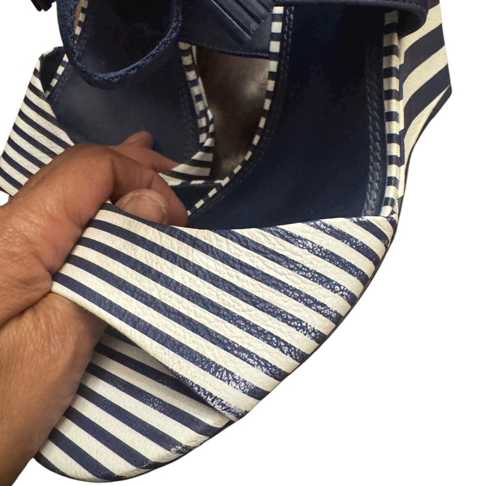 Tory Burch Navy Striped Women's Wedge Sandals Sz 11 - Picture 5 of 8